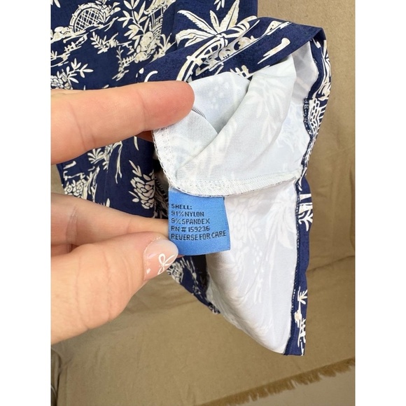 J.McLaughlin Sophia Dress Womens Blue White Tongsai Palms Print 3/4 Sleeve - Picture 9 of 10